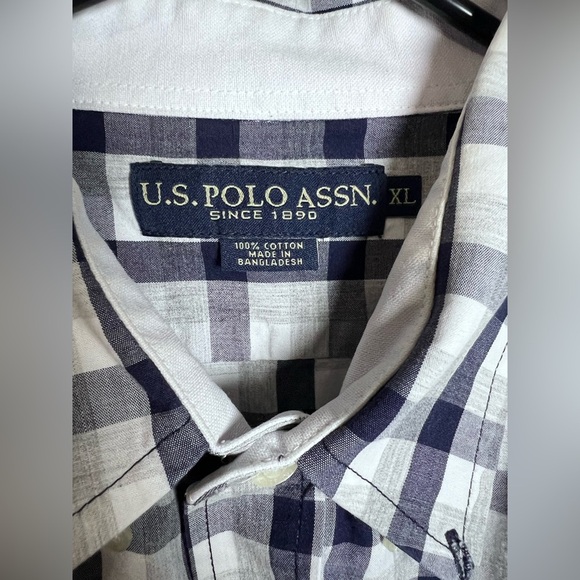 U.S. Polo Assn. Men's Navy and White Plaid Shirt - Picture 1 of 6